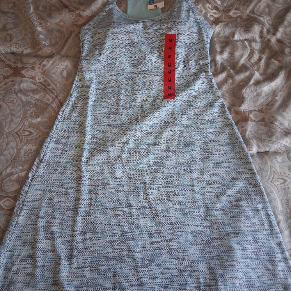 MPG Light Blue and White Knit Sleeveless Swim Coverup